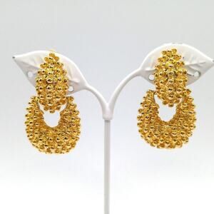 Vintage Brutalist Style Dangle Clip Earrings, Gold Tone, 1 3/4 Inches